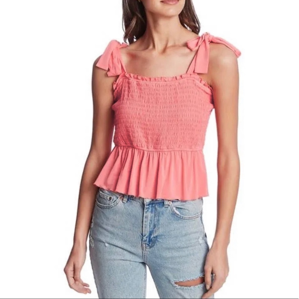 NWT 1. State Hot Pink Smocked Ruffle Cami Top Bows Dressy Summer Tank